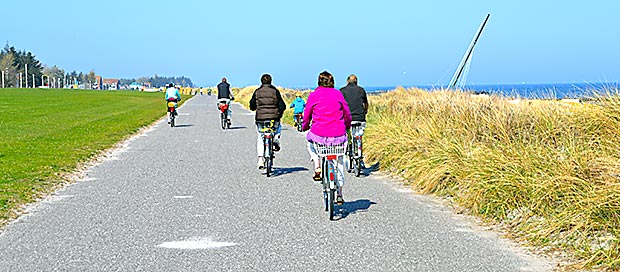 Fahrradfahren direkt auf dem asphaltierten Deich ist ein Hochgenuss.